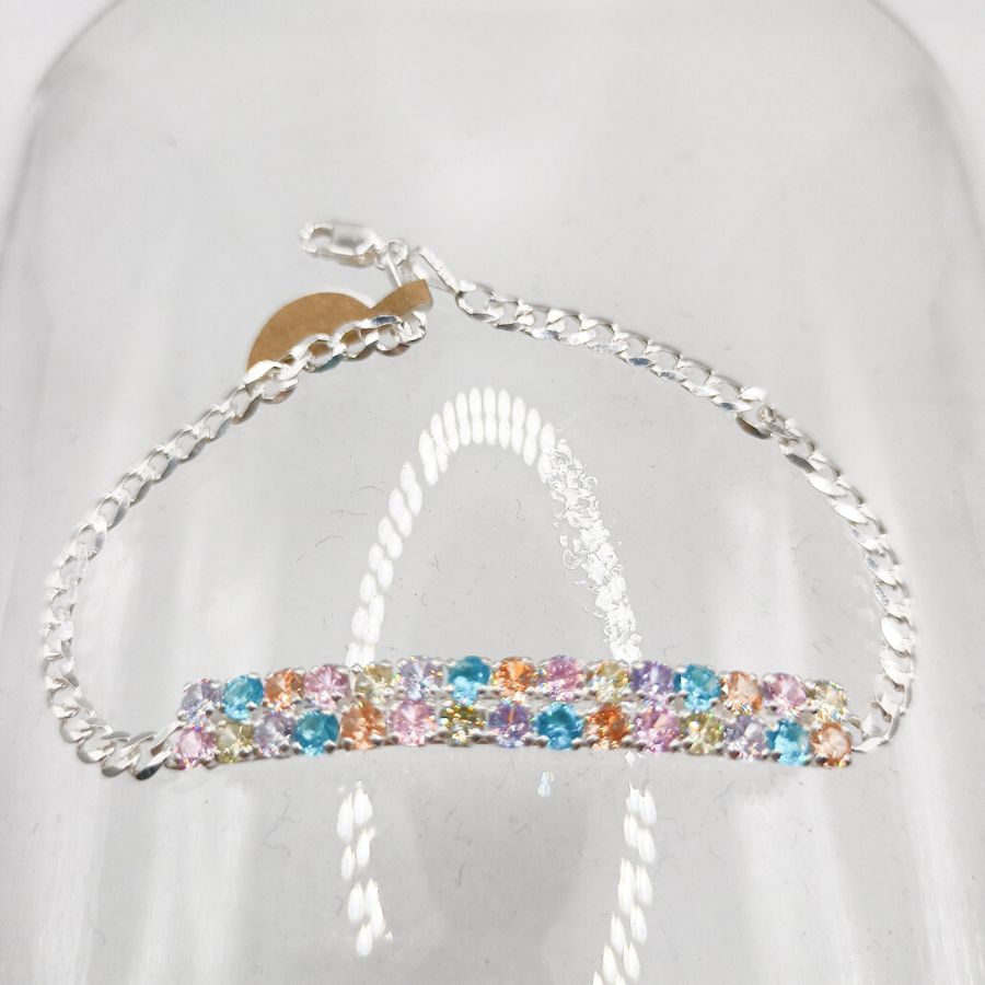 Pulsera Barbada Con Cristales De Colores Plata .925