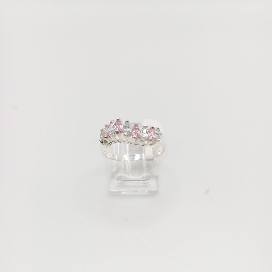 Anillo media churumbela circonia rosa y cristalina