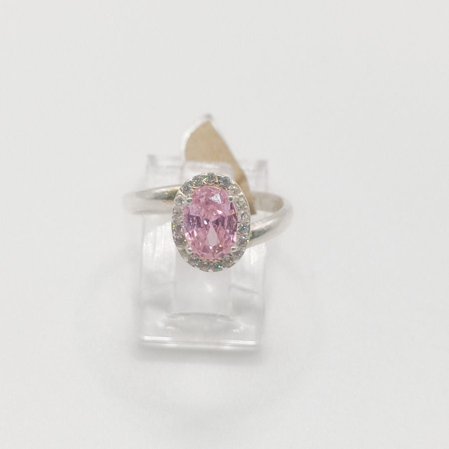 Anillo Ajustable Con Circonia Rosa Y Transparente