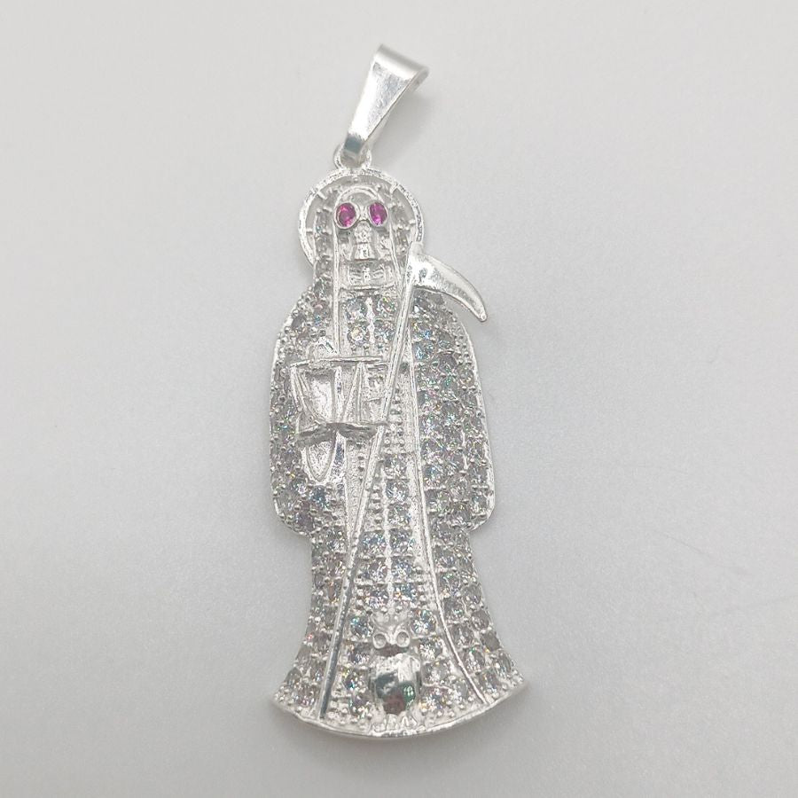 Dije Santa Muerte Ojos Rojos Con Circonias 6.5cm De Largo 2cm De Ancho